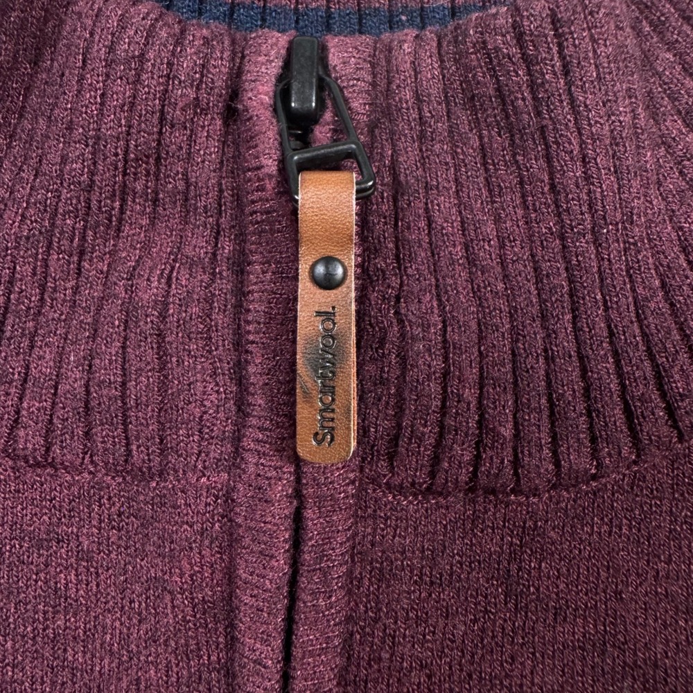 Smartwool Quarter Zip Merino Wool Blend Sweater Large Mens Burgundy - Picture 8 of 8